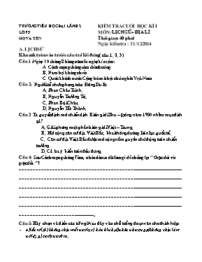 Đề kiểm tra cuối học kì I môn Lịch sử + Địa lý Lớp 5 - Năm học 2014-2015 - Trường TH Đại Lãnh 2